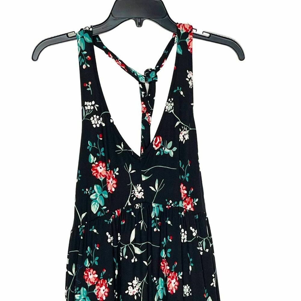 Poof New York Women's Black & Floral Halter Dress Comfy Large